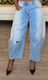 Light Washed Distressed Barrel Leg Jeans