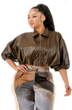 Curvy Size Faux Leather Balloon Jacket