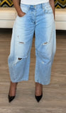 Light Washed Distressed Barrel Leg Jeans
