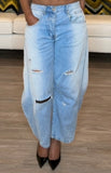 Light Washed Distressed Barrel Leg Jeans
