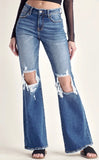 Curvy Mid Rise Distressed Flare