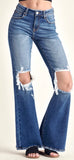 Curvy Mid Rise Distressed Flare