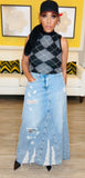 Maxi Denim Distressed Skirt