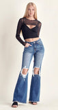 Curvy Mid Rise Distressed Flare