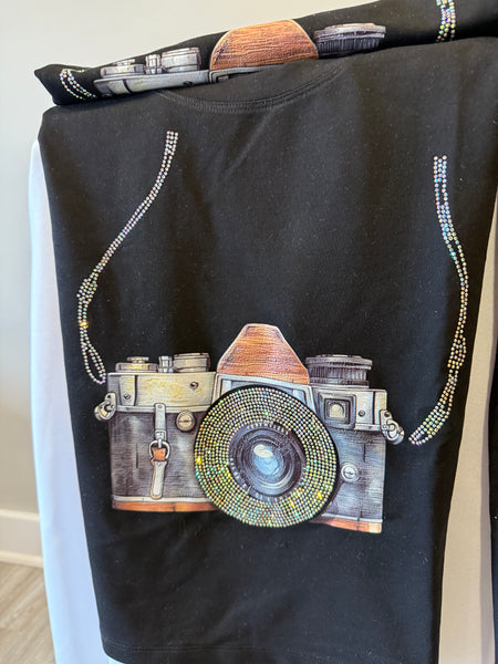 Camera Bling Tee Crop Black