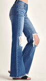 Curvy Mid Rise Distressed Flare
