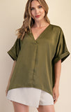 V-neck High Low Blouse