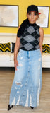 Maxi Denim Distressed Skirt