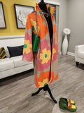 BOLD RETRO FLORAL OPEN FRONT WIDE SLEEVE OVER COAT