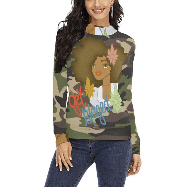 Get Blazed Camo Women's All Over Print Mock Neck Sweater