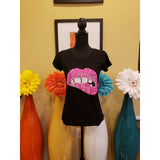 Fuchsia Lip Sequin Tee Black