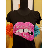Fuchsia Lip Sequin Tee Black
