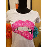 Fuchsia Lip Sequin Tee White